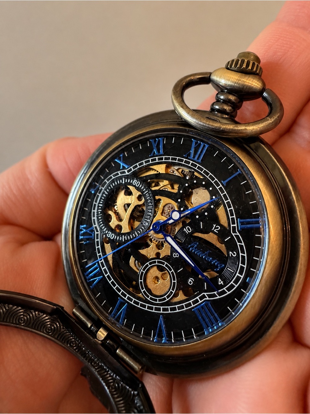 ManChDa Dragon Skeleton Mechanical Pocket Watch Hand Wind Vintage Steampunk
